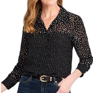 Les Serein Polka Dot Sheer Button Down Blouse